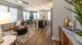 a living room with a wood floor