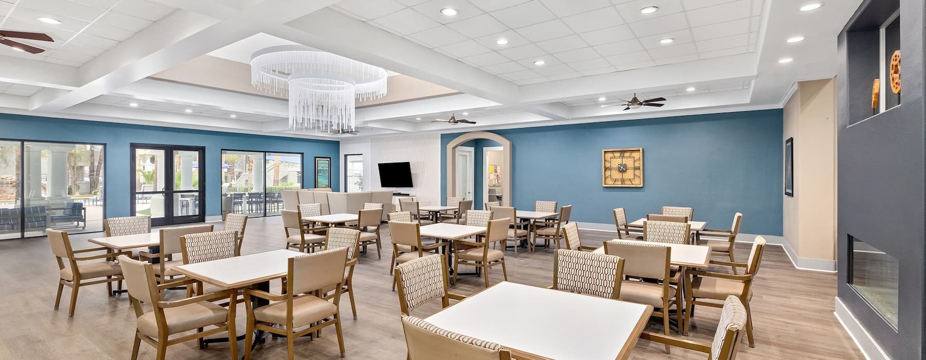 large room with seating and tables