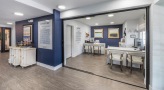 lobby area with desks and chairs