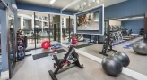 Large fitness center with large windows and plenty of equipment