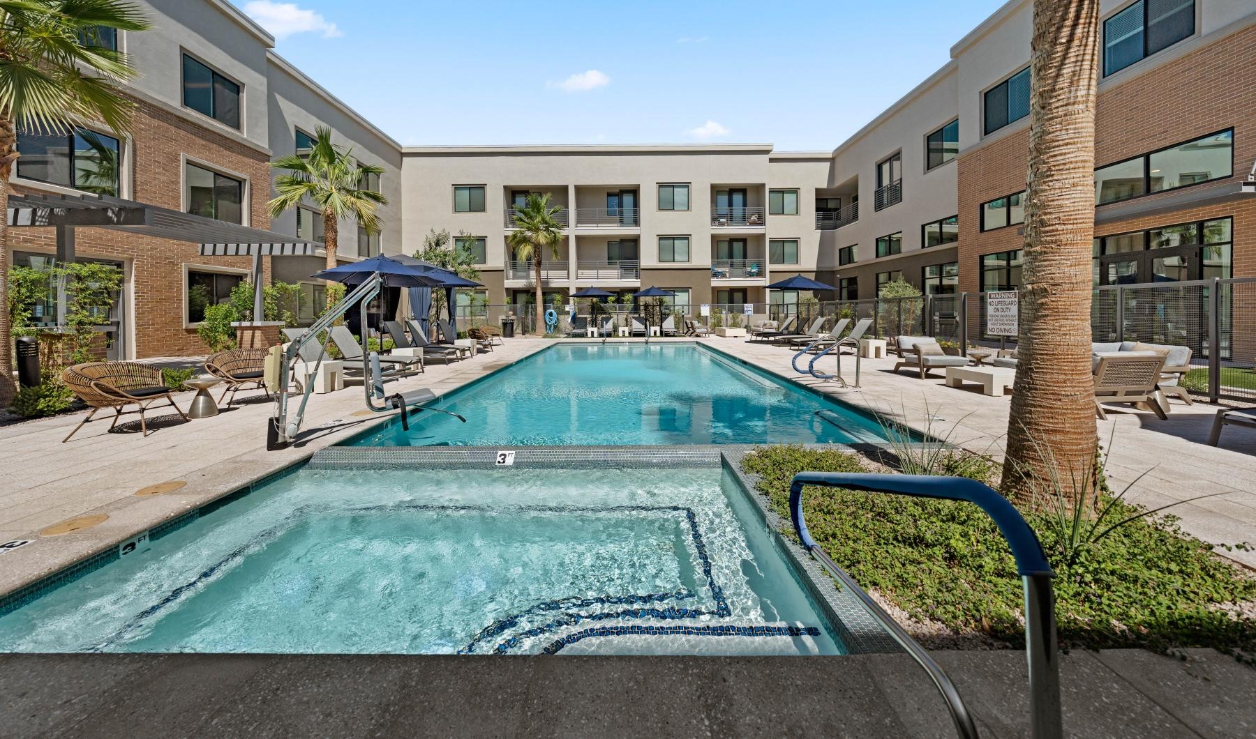 Sparkling swimming pool a swimming pool in a courtyard