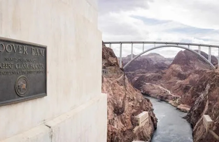 An image of Hoover Dam and bridge.