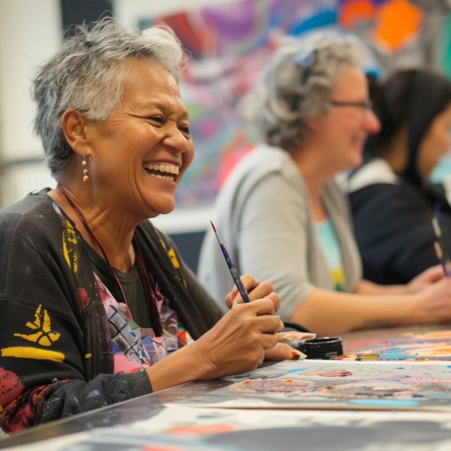 people laughing indoors