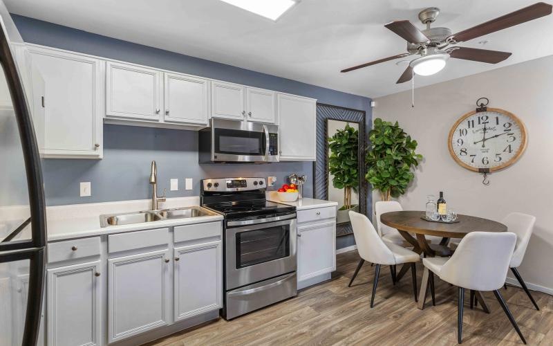 kitchen with white cabinets