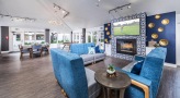 social seating area with blue couches