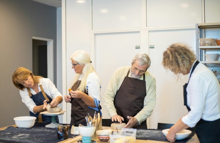 friends working on ceramics