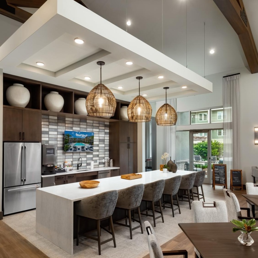 Lounge Large lounge with bar seating and a tv