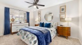 carpeted bedroom with large window