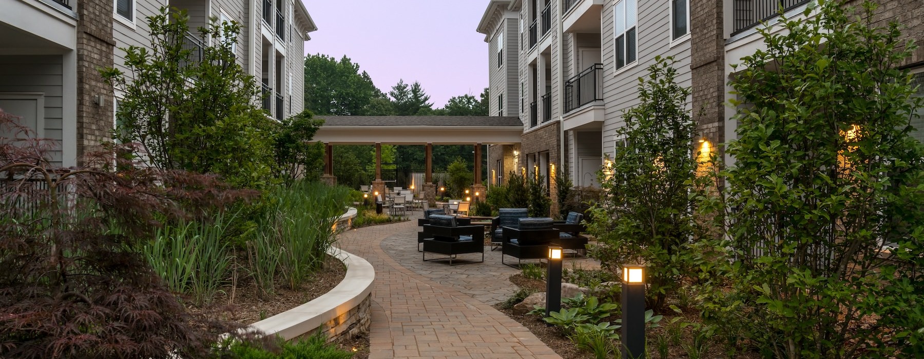 Large courtyard with walking trails 