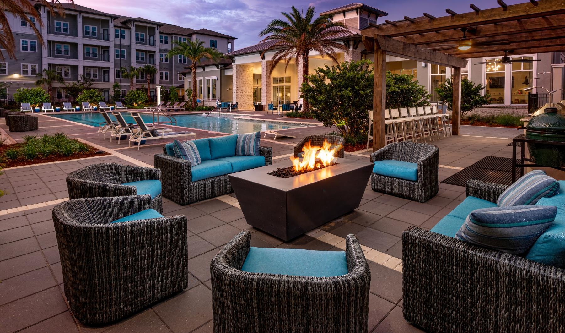 Firepit Large firepit located next to the pool