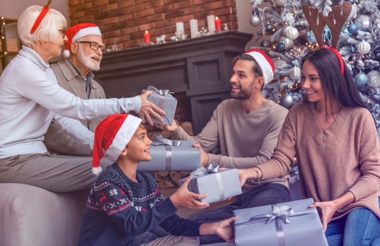 a family exchanging gifts