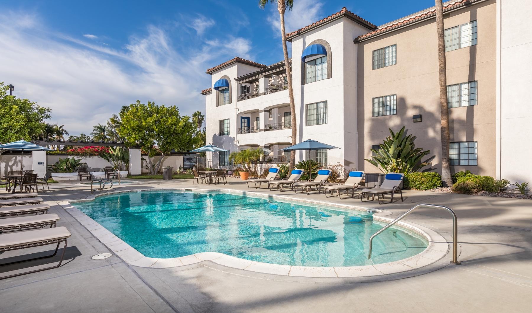 a swimming pool in a courtyard