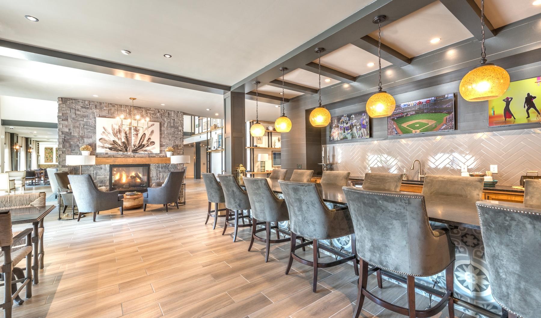 Your Place to Call Home fireside seating in clubhouse