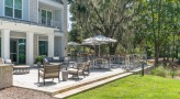 Large outdoor patio with seating 