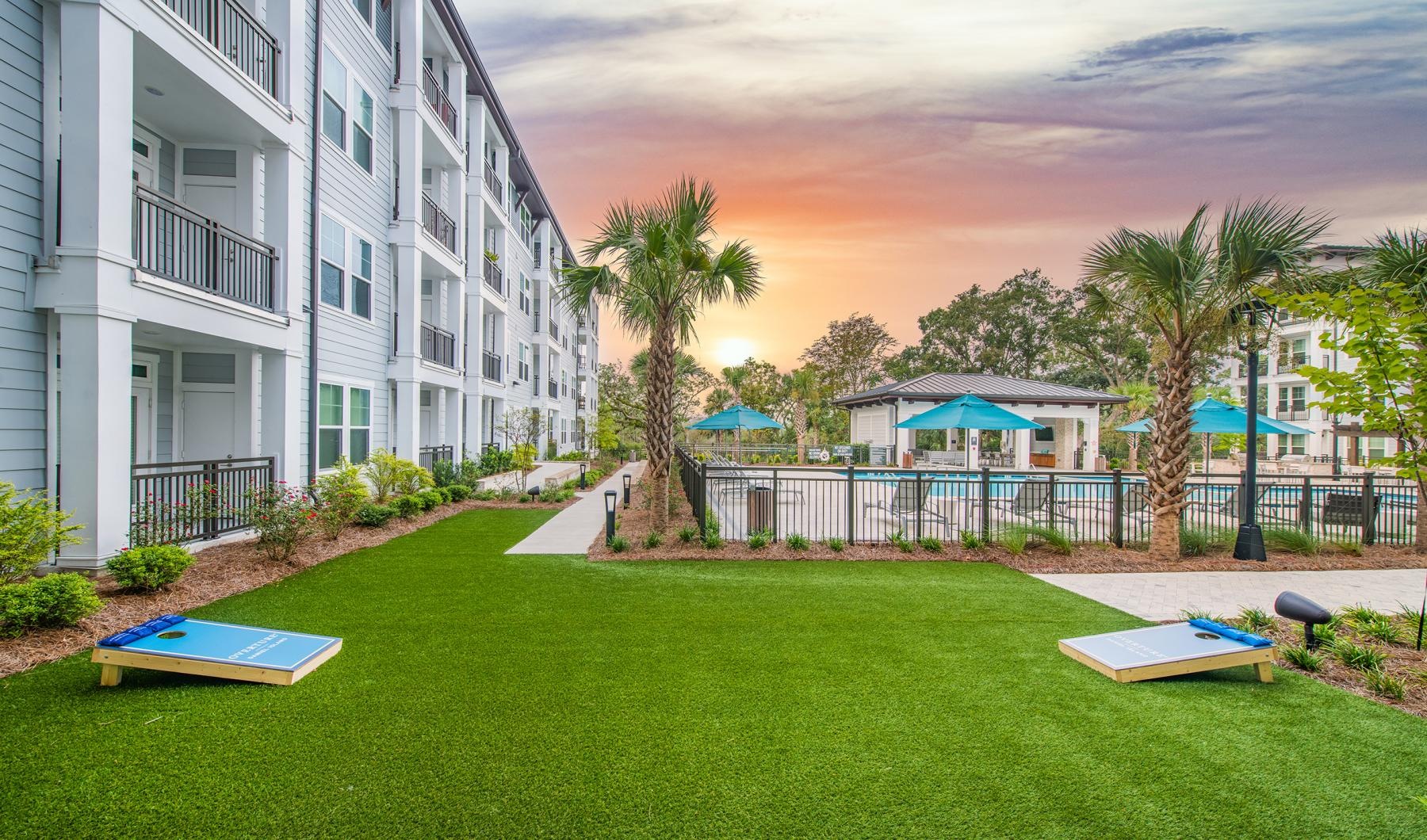 game lawn with corn hole