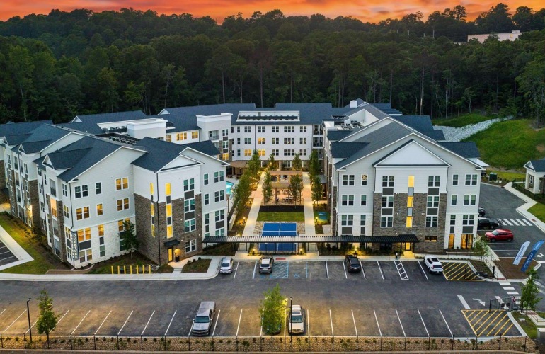 an aerial view of an apartment complex