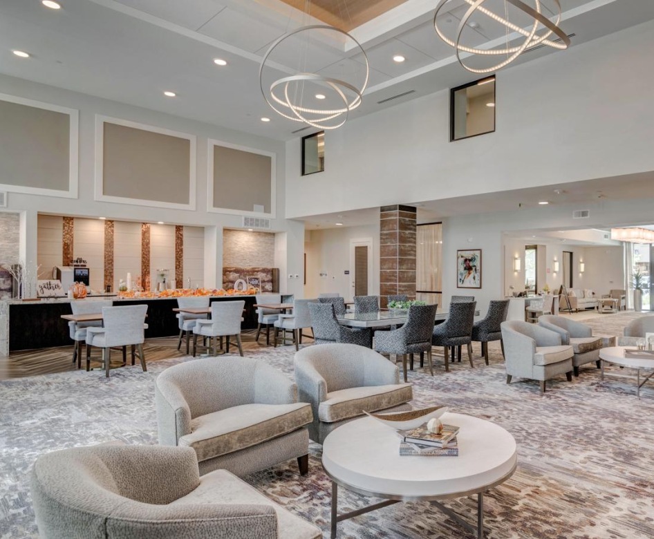 Large well lit lounge with ample seating