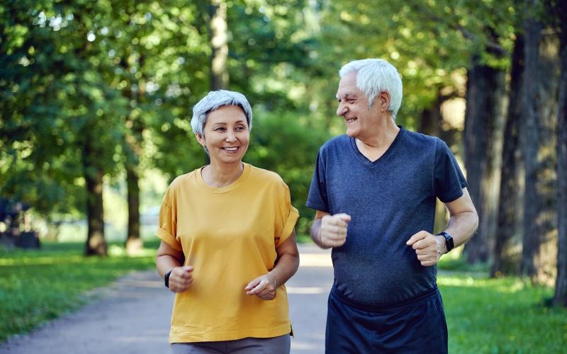 Couple jogging in a local park 