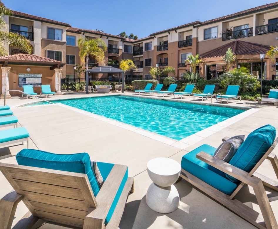 Large swimming pool with spa