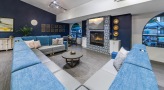 social seating area with blue couches