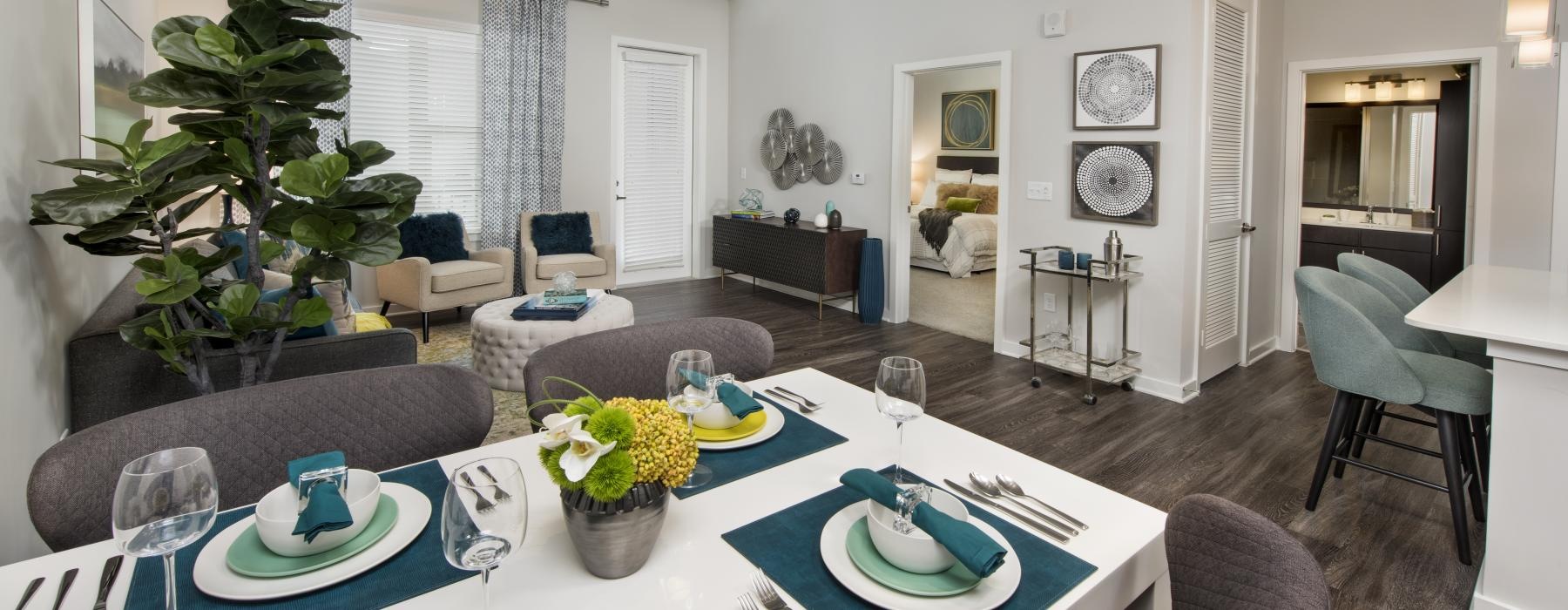 dining room table with place settings