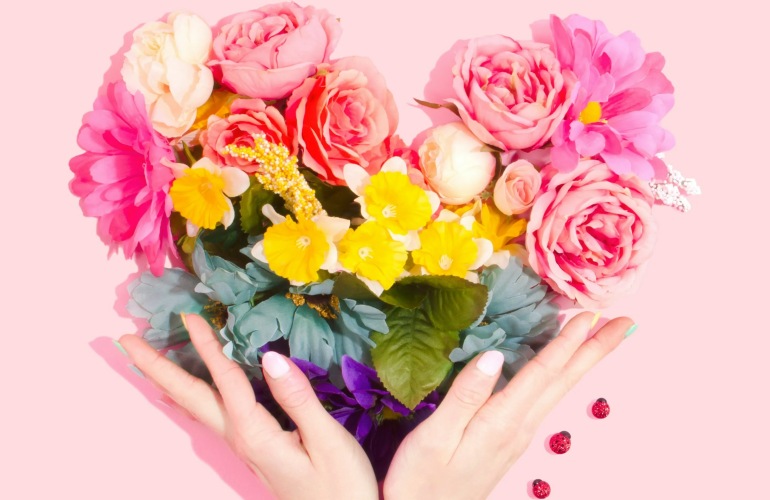 A heart-shaped bouquet of flowers