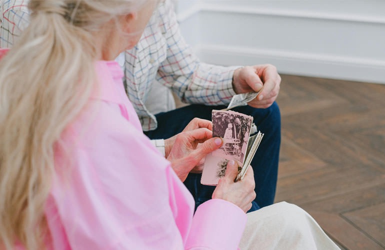woman looking at photos