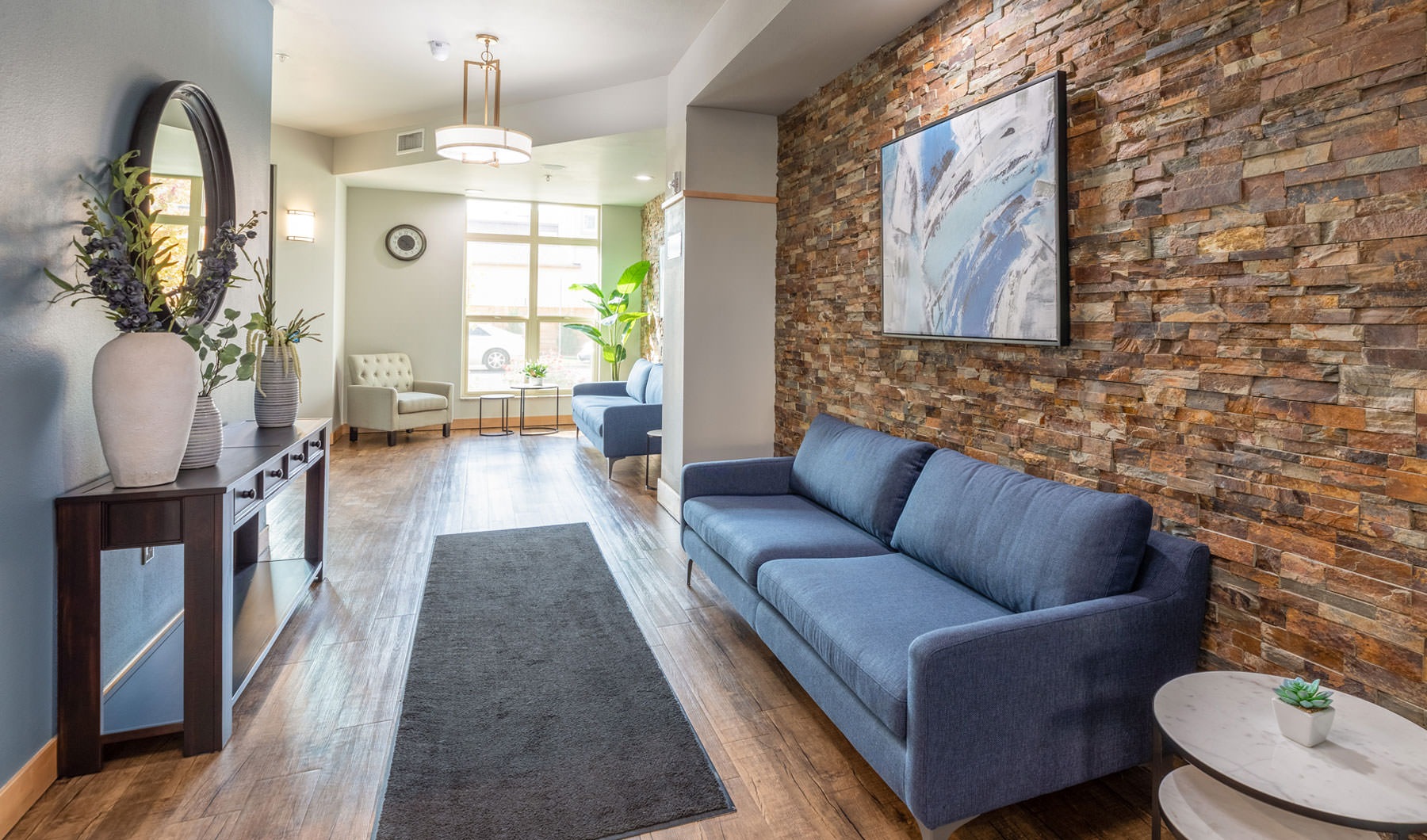 couch in clubhouse hallway