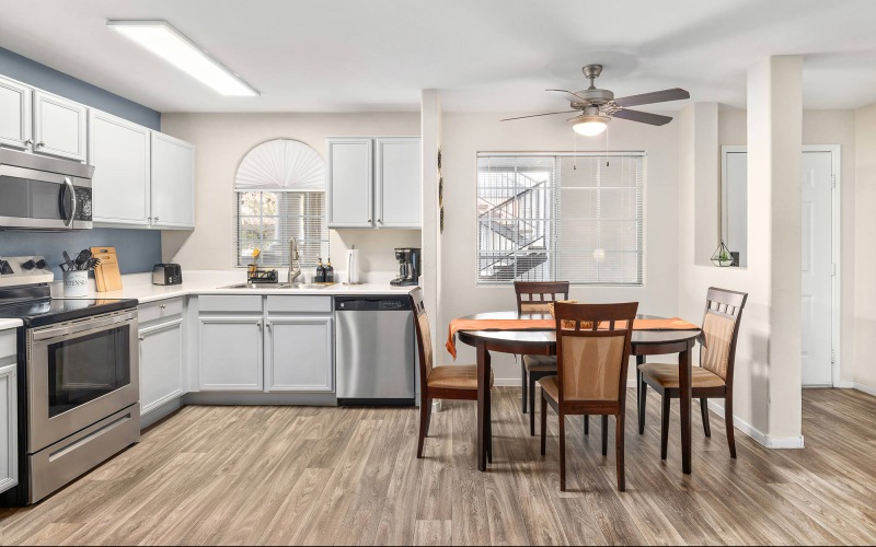 kitchen with white cabinets