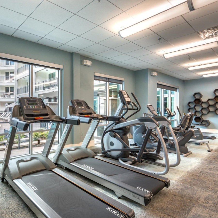 Get your workout on fitness center with exercise equipment
