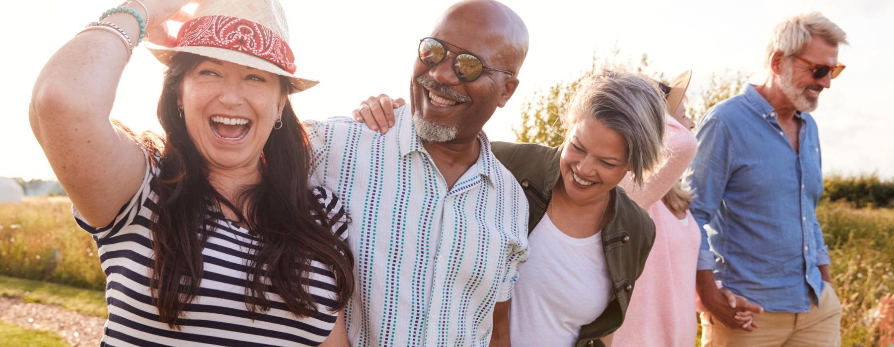 Group of friends hanging out laughing 