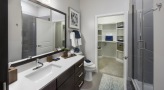 a bathroom with a glass shower