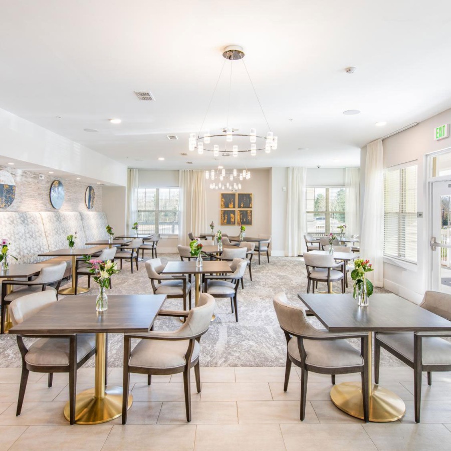 Clubhouse Clubroom with bar seating and a coffee station