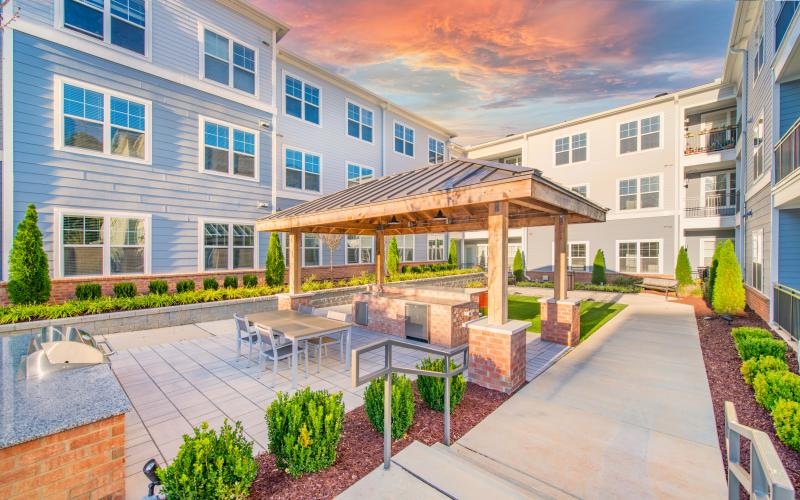 Outdoor patio with covered seating 