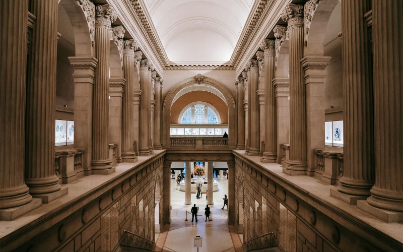a large museum with many columns