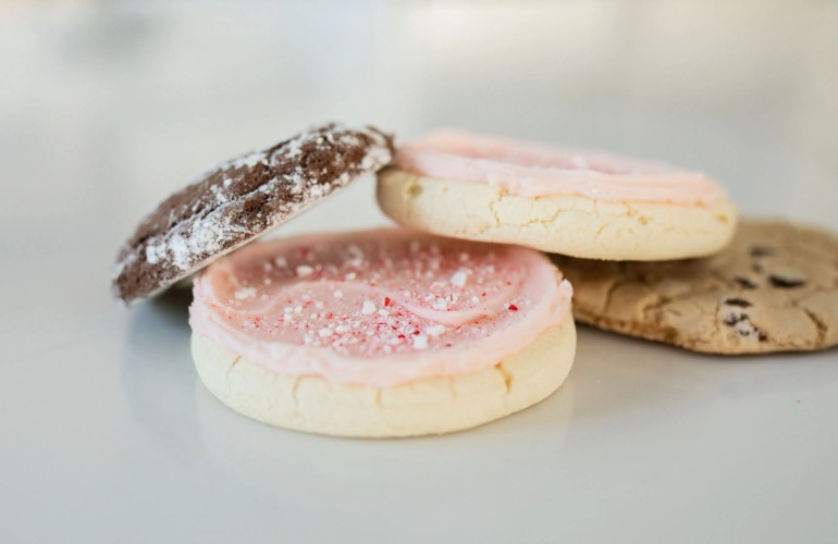 Assortment of cookies stacked on top of each other.