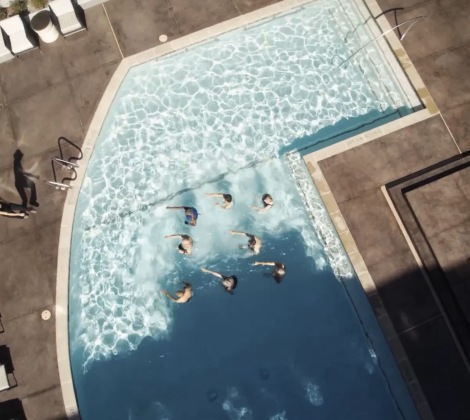 Aerial image of pool in an Overture property