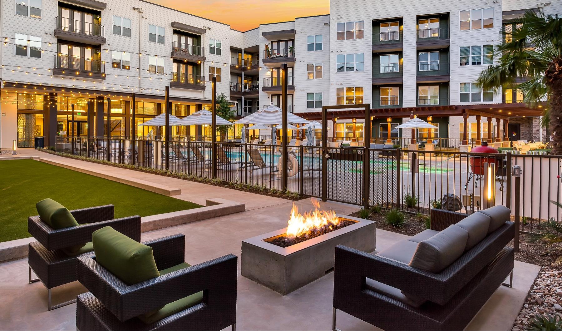 Large firepit located next to the pool 