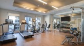 Large fitness center with large windows and plenty of equipment