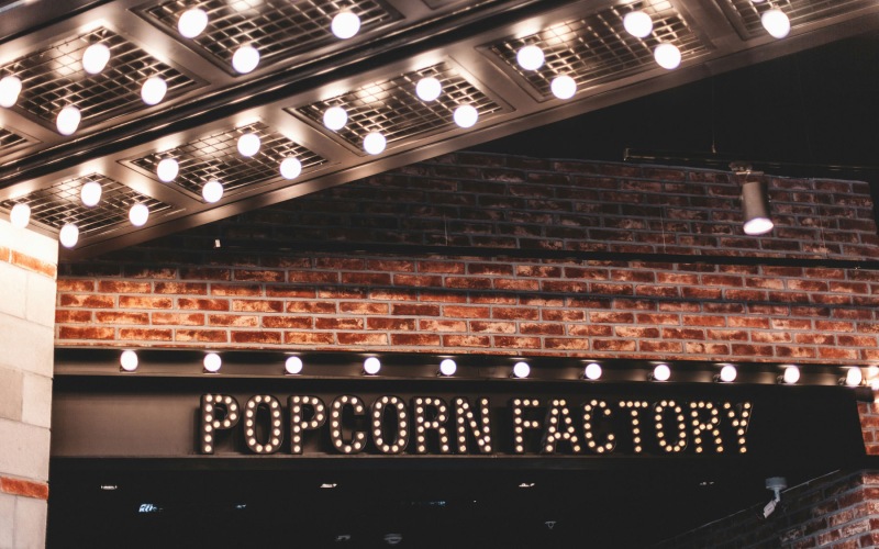 Nearby Activities & Attractions outside of movie theater with vintage light bulbs
