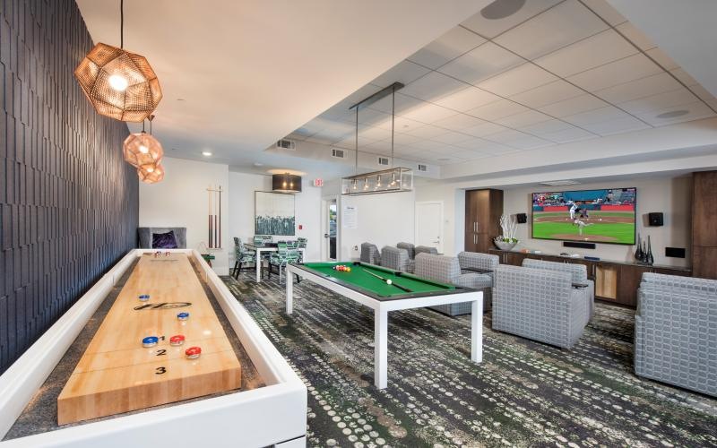 game room with billiards and shuffleboard