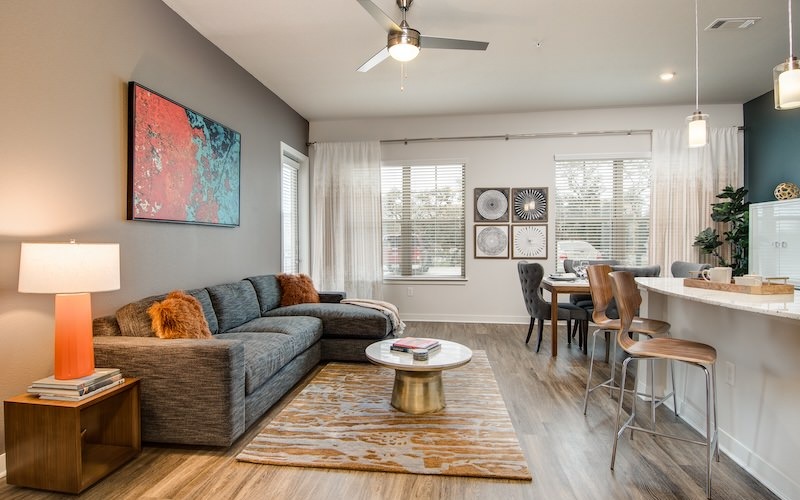 living area with a couch and coffee table