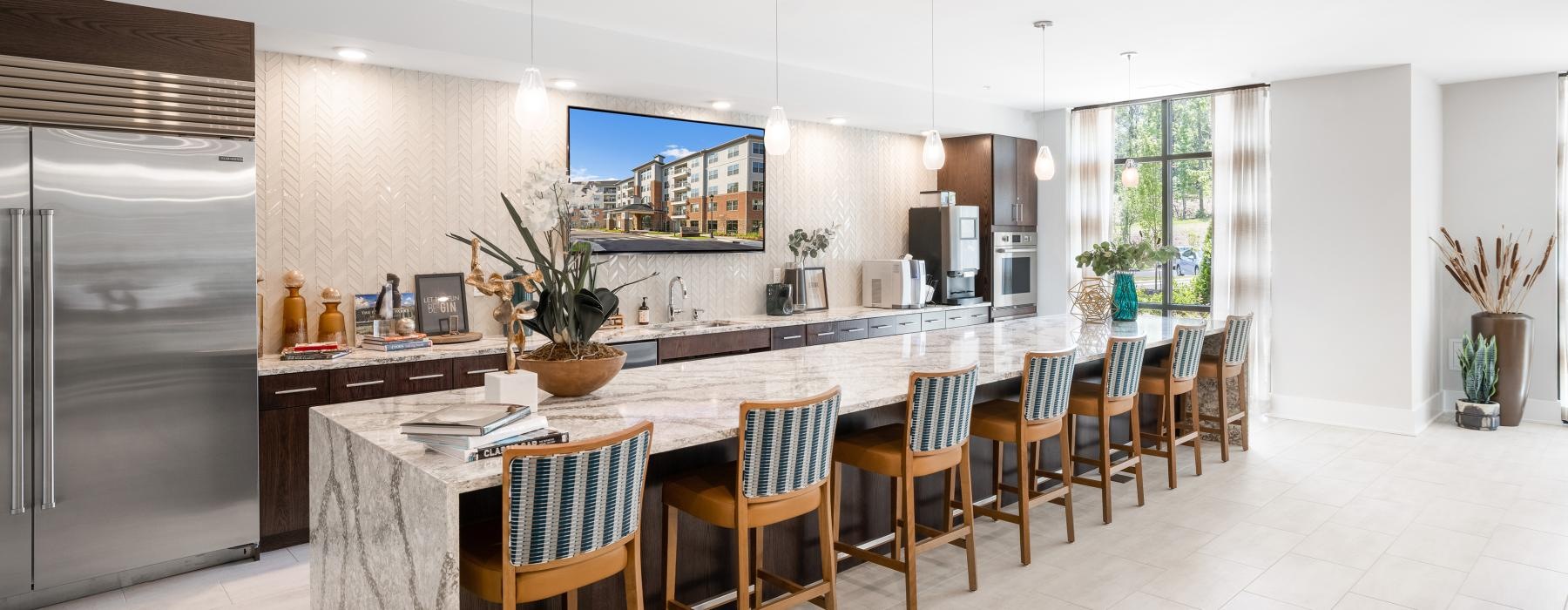 Demonstration kitchen with bar seating