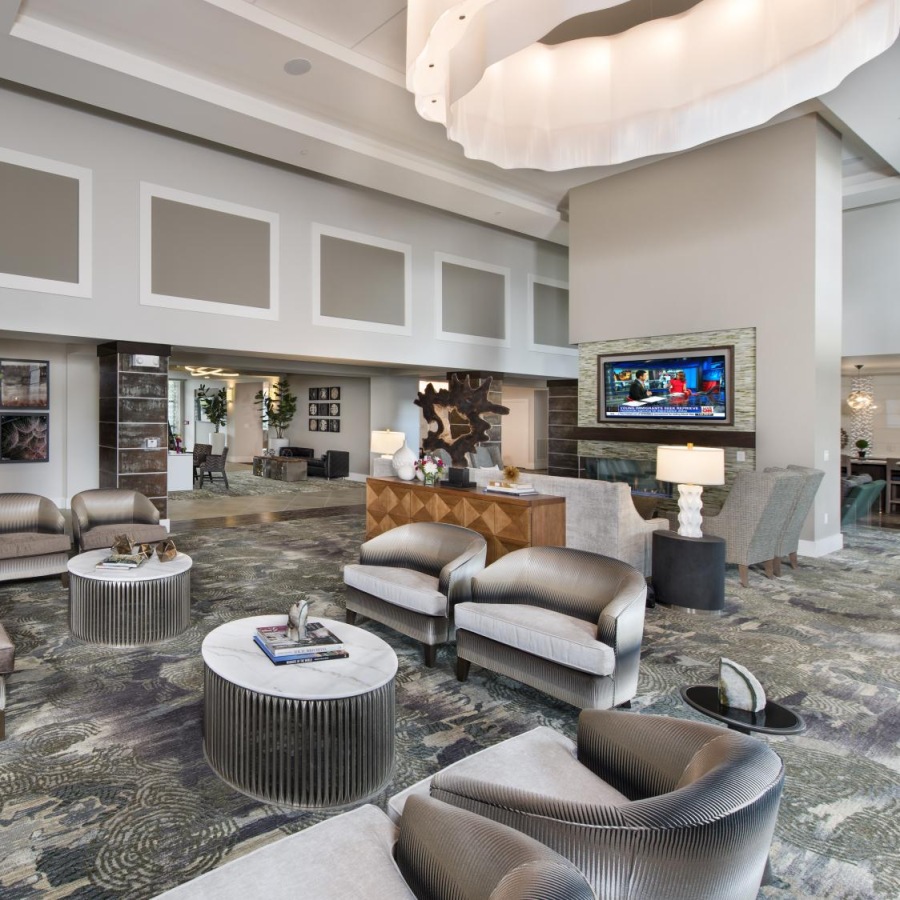 Easy Living clubhouse with fireplace seating